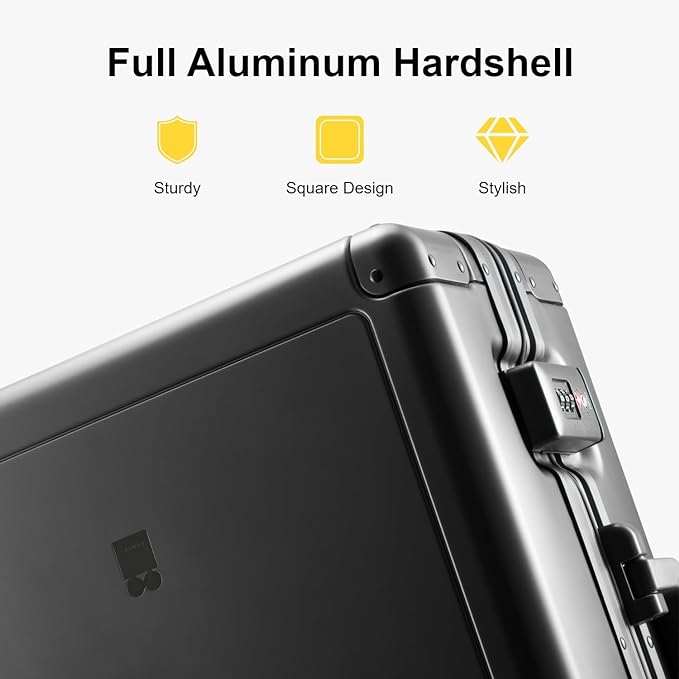 LEVEL8 Gibraltar Aluminum Zipperless Luggage 20 Inch, Hardside Carry on Suitcases with Wheels Tsa Lock, 8 Spinner Wheels, Dark Grey