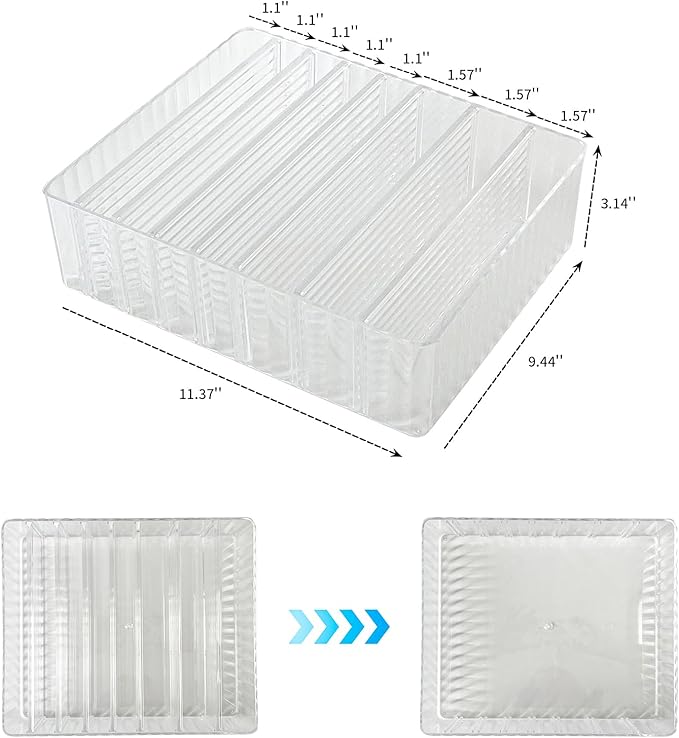 Yesesion Clear Cord Organizer Box for Desk Drawer, Plastic Cable Storage Container with Adjustable Compartments and Wire Ties for Phone Charger, Battery, Art Crafts, Electronics Accessories Case