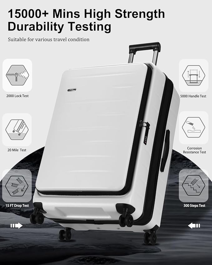 Expandable Checked Luggage, 28 Inch Luggage with Spinner Wheels, Lightweight ABS+PC Hard Shell Large Suitcase with Top Opening, TSA Lock (White, 1PC)