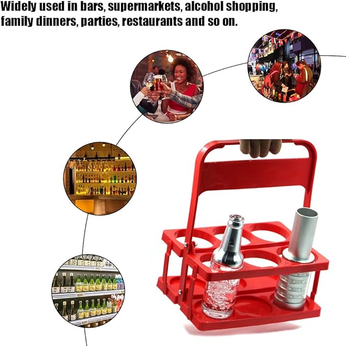 Plastic Drink Carrier,Foldable Cup Holder with Handle,Reusable Beverage Coffee Beer Bottle Carrier for Delivery,Drink Holder and Take Out Cup Carrier for Catering Restaurant Camping Travel,Red