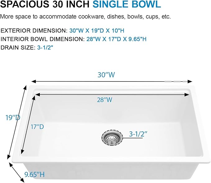 30 White Granite Composite Kitchen Sink - Donsdey 30 Inch White Kitchen Sink Undermount Ledge Workstation Granite Quartz Composite Under Counter Single Bowl Sink Basin