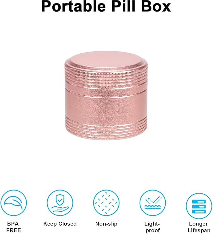 Portable Metal Pill Box Single Waterproof Pill Case for Daily - Pocket Purse Pill Container Medicine Organizer Holder for Vitamins Medication Fish Oils Pink