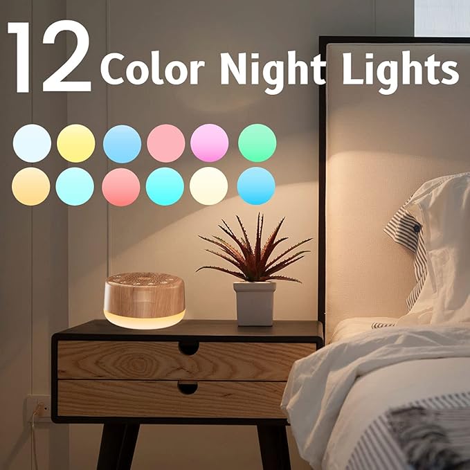 Easysleep Sound White Noise Machine with 25 Soothing Sounds and Night Lights with Memory Function 32 Levels of Volume and 5 Sleep Timer Powered by AC or USB for Sleeping Relaxation (Wood)
