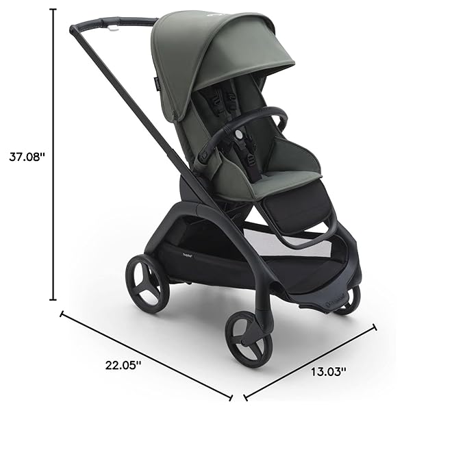 Bugaboo Dragonfly City Stroller, Lightweight Compact Baby Stroller with One Hand Easy Fold in Any Position, Full Suspension, XL Underseat Basket, Black Chassis and Forest Green Sun Canopy