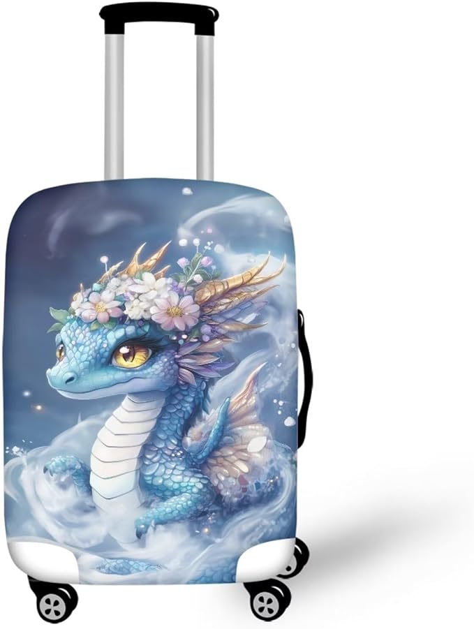 Dragon Luggage Cover Universal Fit 30-32 Inch Anti-Slip Elastic Spandex Suitcase Cover with Invisible Zippers Washable Baggage Case Scratch Resistant Travel Suitcase Protector