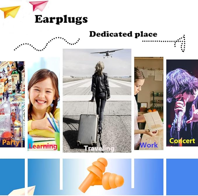 Earplugs for Sleeping Noise Cancelling, Reusable Ear Plugs– Super Soft, Silicone Ear Plug, for Sleeping 8 Pairs, Swimming, Snoring, Concerts, Work, Noisy Places (Color)