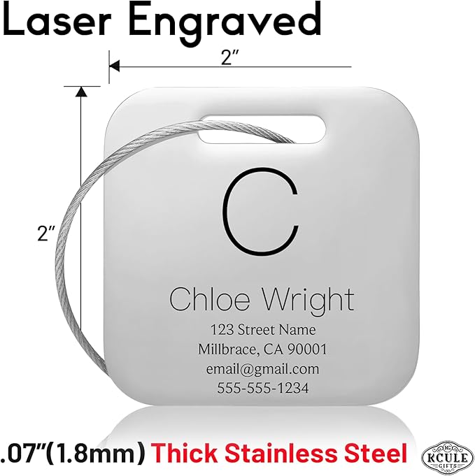 Customized Stainless Steel Luggage Tags: Personalize Your Suitcases, Backpacks, and Bags with Your Text (Silver)