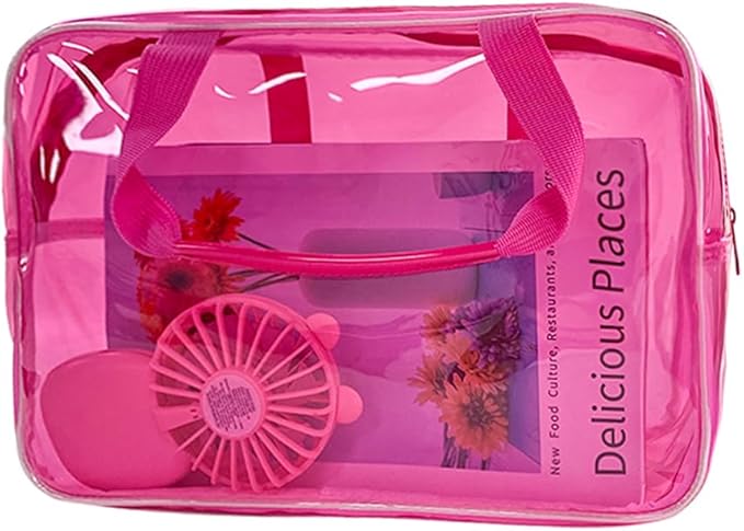 Travel Clear Waterproof PVC Bag, Toiletry Carry Pouch Makeup Artist Bag, Makeup Bags with Zipper Handle Straps, Tote Bag Pink