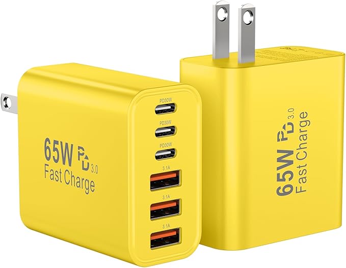 USB C Fast Charger Block, iPhone Charger Fast Charging Blocks 65W Multi Port Charger 6-Ports PD & QC Charging Cube Brick Power Adapter Type C Wall Chargers for iPhone 17/16/15/14/13/12 Pro Max, iPad