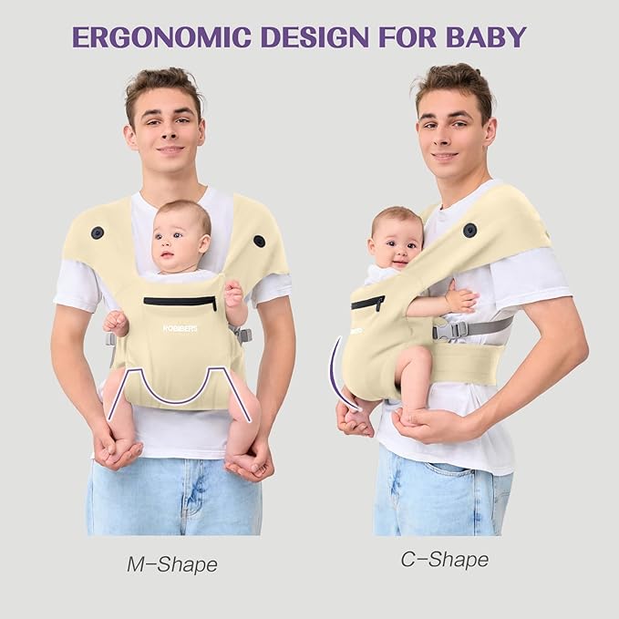 Baby Carrier Newborn to Toddler - Infant Carrier for Babies 0-36 Months, Four Different Uses Supports Up to 50 lbs, Comfortable Baby Front Carrier, Beige