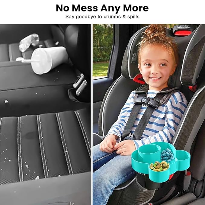 BlueOrigin Car Seat Snack Tray - Travel Tray for Kids Car Seat, Stroller, Booster and Anywhere with a Cup Holder, Toddler Road Trip Essentials Food Plate for Snacks, Toys, Entertainment (Teal)