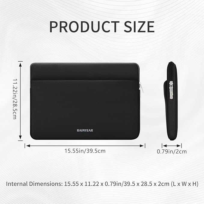 RAINYEAR Laptop Sleeve Case 15.6 Inch, Protective Portable Case with Front Pocket, Briefcase Handbag Computer Carrying Bag Laptop Bag Compatible for HP, Dell, Asus, Lenovo, Notebook, Black