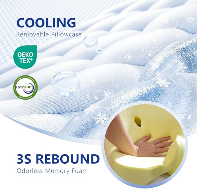 Cervical Pillow for Neck Pain Relief, Ergonomic Neck Pillow for Sleeping, Side Sleeper Pillows for Adults - Memory Foam Pillows with Cooling Case