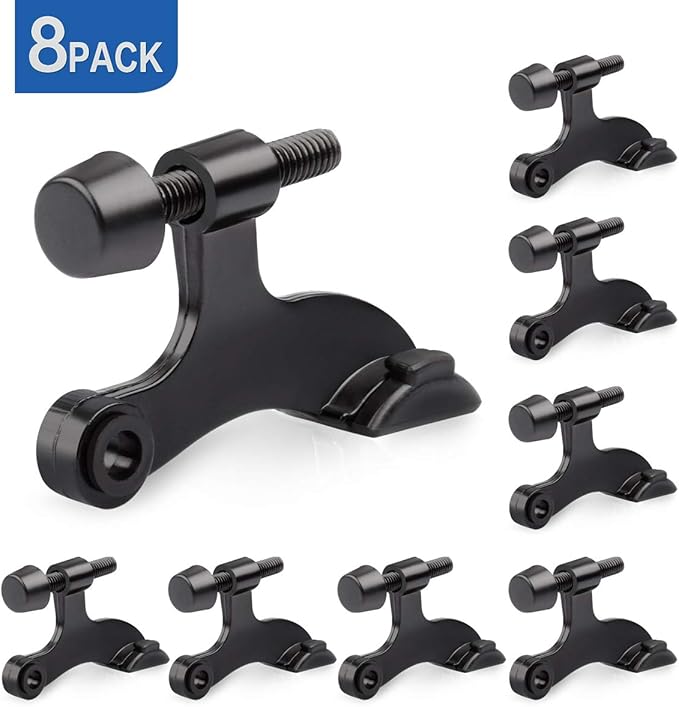 HOMOTEK 8 Pack Hinge Pin Black Door Stopper,Adjustable Deluxe Heavy Duty Door Stopper 2-1/2"x1-3/4”,with Black Rubber Bumper Tips