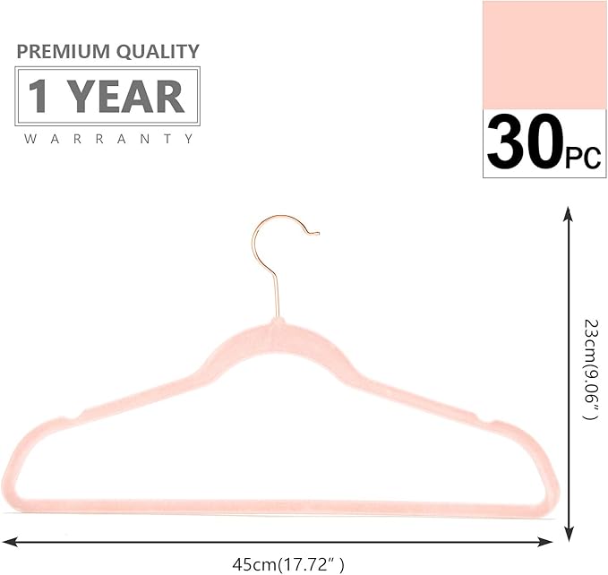 MIZGI Premium Velvet Hangers (30 Pack) Heavy Duty - Non Slip Felt Hanger - Blush Pink - Rose Gold 360 Degree Swivel Hooks,Space Saving Clothes Hanger,Durable Strong for Suits,Coats,Dress