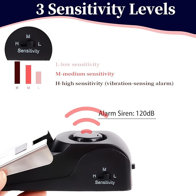 Door Stop Alarm, Door Stopper with 120DB Security Alarm, Floor Wedge Doorstop for Travel Apartment Home House (Pack of 3)