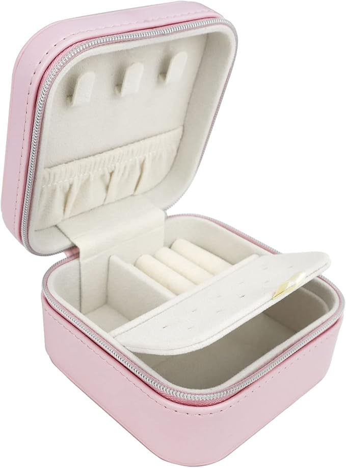Travel Small Portable Mini Jewelry Box for Rings Earrings Necklaces and Lipstick Pink