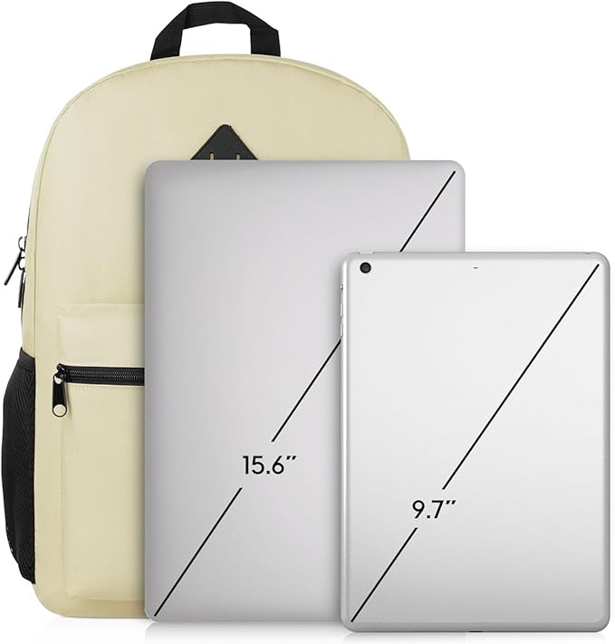 School Backpack,Unisex Classic Bookbag Teens Schoolbag with USB Port for High School College Office Work Travel, 15.6 inch, Beige
