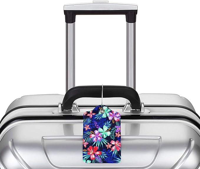 Set of 2 Luggage Tag for Suitcases Tie dye PU Leather Luggage Tag with Full Back Privacy Name ID Card Fun Laggage Tags