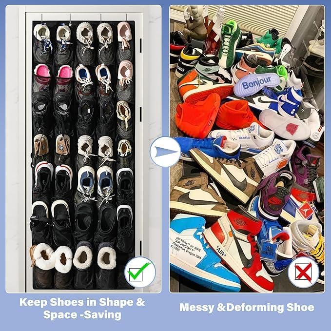 28 Mesh Pockets Hanging Shoe Organizer, Over the Door Shoe Organizer，Closet Storage Holder for Back of Door Storage Holder for Back of Door(White)