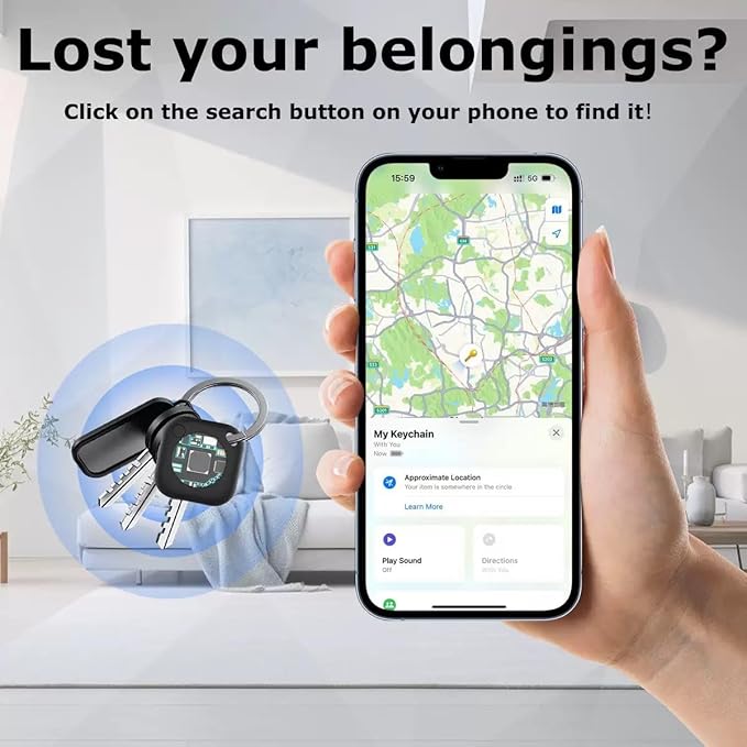 Air Tracker Tags-2 Pack, 5.3 Bluetooth Tracker Work, 100dB Sound, Smart Tag with Keychain/Lanyard, Item Finder for Luggage/Key/Suitcase, Replaceable Battery, Black.White，with Apple Find My (iOS Only)