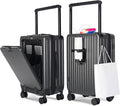 SOKOK Front Pocket Luggage Carry On with Spinner Wheels, Wide Handle Travel Suitcase PC Hardshell Durable Rolling Luggage for Business Trip with Charging Port and Cup Holder, Graphite