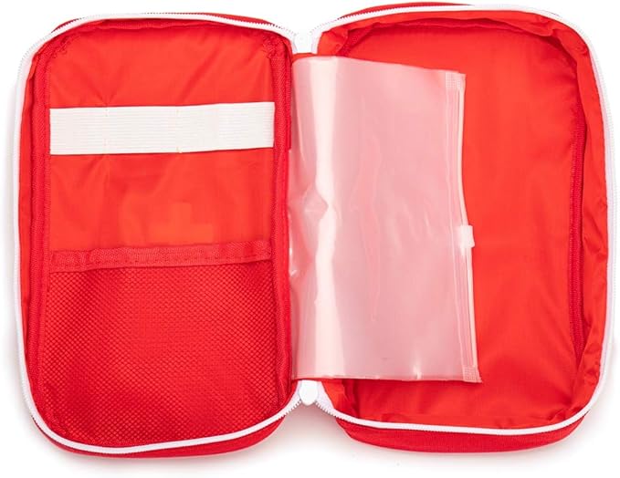 First Aid Bag Tote Empty Small First Aid Kit Bag Outdoor Travel Rescue Pouch First Responder Medicine Bag Pocket Container for Car Home Office Sport Outdoors (Red Handle)