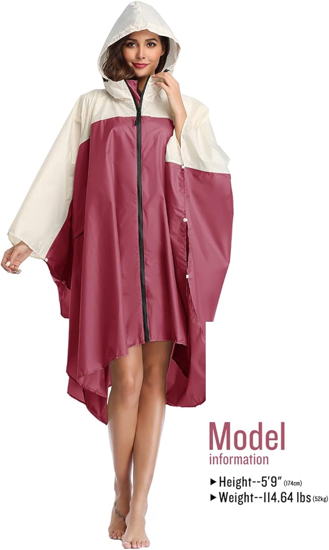 SaphiRose Unisex Rain Poncho Hooded Waterproof Raincoat for Adults Women