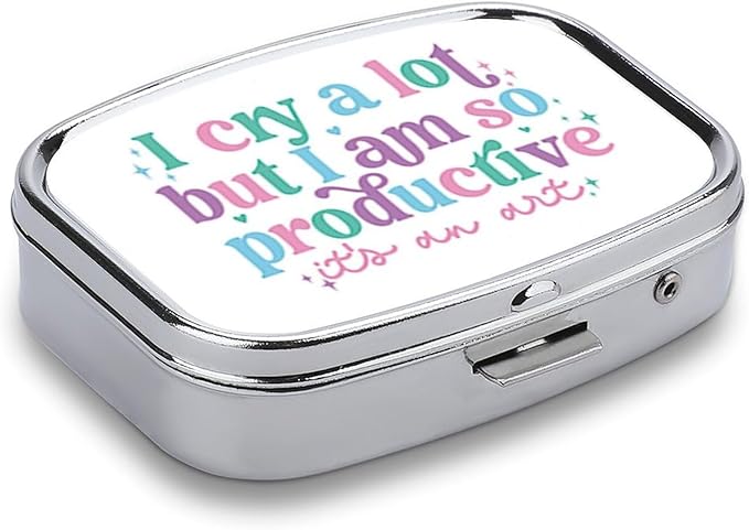 Metal 2 Compartment Pill Organizer Travel Friendly Portable Compact Pill Box Cute Pill Case to Hold Vitamins,Fish Oil,Supplements,Meds,Tablet for Purse,Pocket. (CRY)