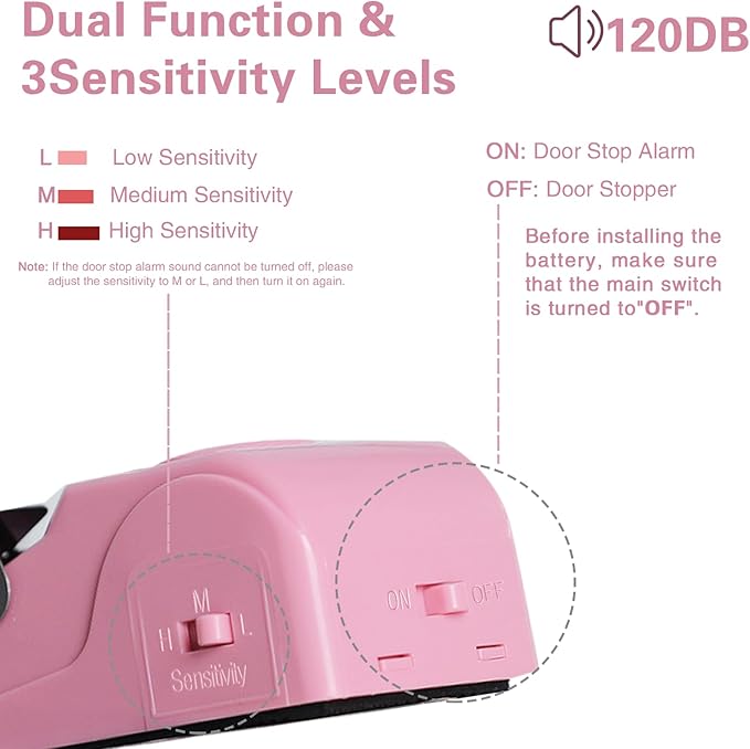 Portable Door Lock & Door Stop Alarm Set, Dual Protection Home Security Door Kit, Travel Hotel Door Lock Devices Pocket Self Defensey Tools for Traveling Hotel Home Apartment,Pink
