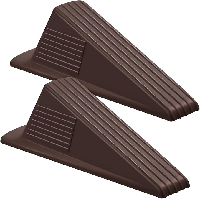 Frienda 2 Pcs Jumbo Door Stoppers Heavy Duty Door Stopper Tall up to 2inch Tall Wedge TPR Large Wedge Stackable Big Rubber Doorstop for Hotel Carpet Hardwood Concrete and Tile (Coffee)