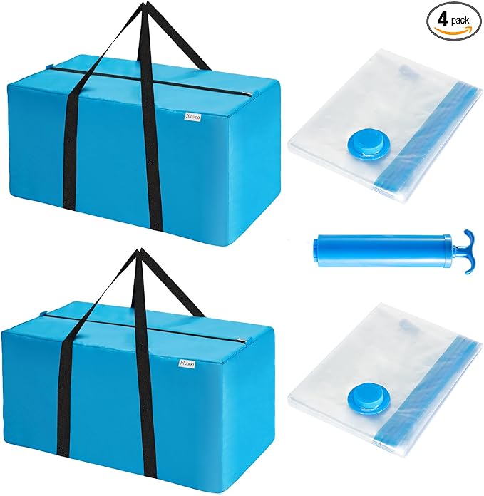 Extra Large Moving Bags Heavy Duty Space Saver Vacuum Storage Bag Vacuum Seal bags for Clothing Travel Packing bag Blue bags for Moving Vaccine Sealed Blue Storage Bag (4 Pack)