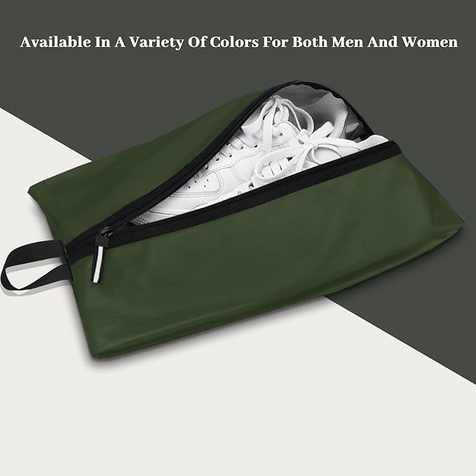 Shoe Bags for Travel Waterproof Odor Absorbing Lightweight Golf Soccer Shoe Storage Organizer Pouch with Smooth Zipper and Handle, Portable Travel Essentials (Dark Green, 1-Pack)