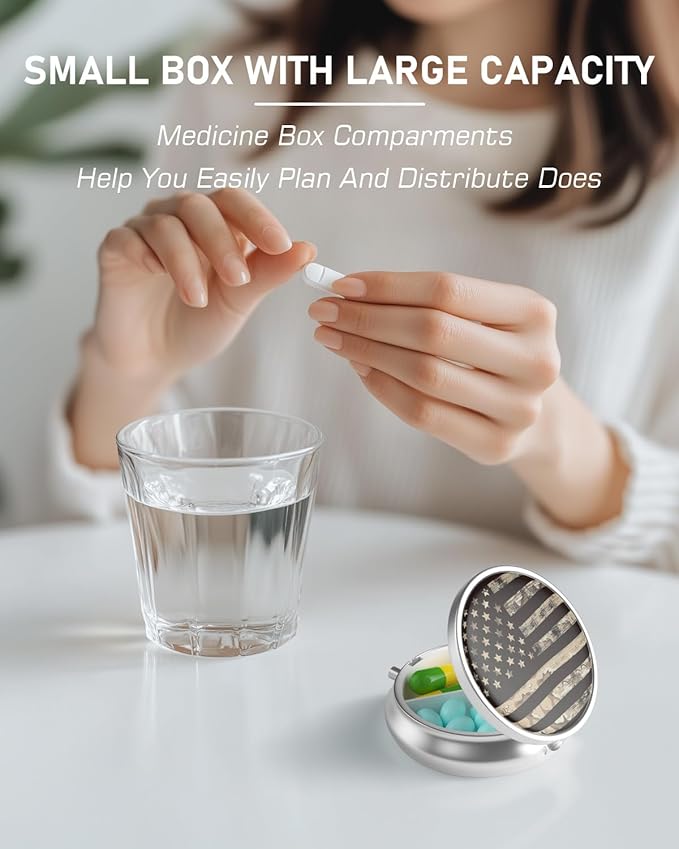 Pill Box, 3 Compartment Portable Travel Medicine Box with Mirror, Compact and Cute, Fits in Purse and Pocket, Medicine and Vitamin Organizer (American Flag)