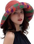 Women Wide Brim Sun Hats Metal Wired Edge Summer UV Protection Beach Fishing Hat for Hiking Garden Travel Chin Strap