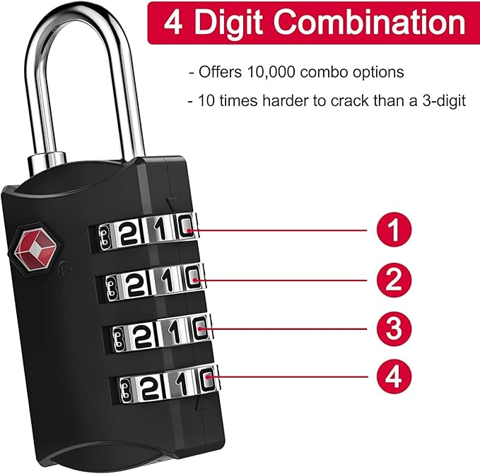 ZHEGE Travel Locks 2 Pack, Luggage Locks for Train, 4 Digit Combination Locks for Suitcase, Backpack, Briefcase Zipper (2 Pack, Black and Silver)
