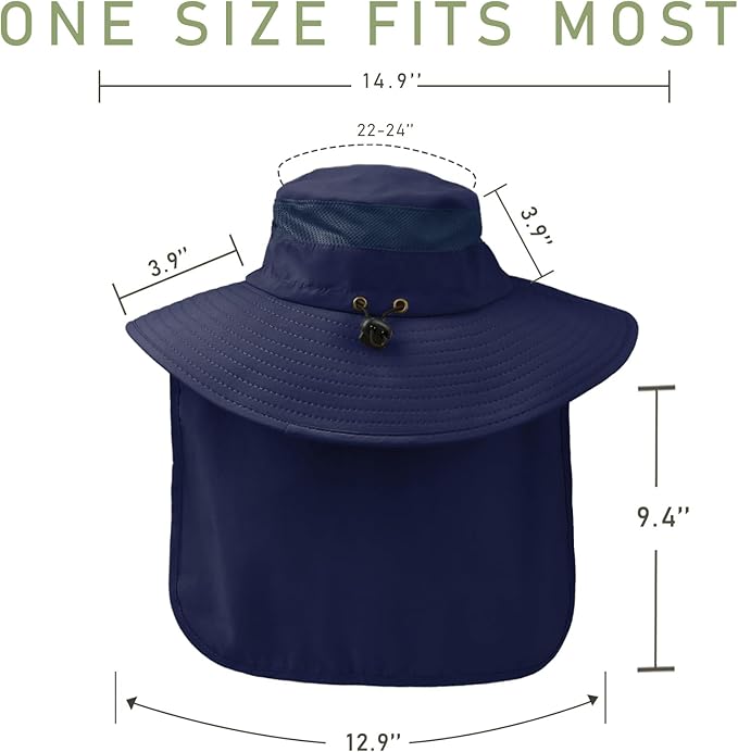 Fishing Hat Breathable Wide Brim Sun Hats with Neck Flap Bucket Hat Outdoor Safari Hat for Men Women UPF 50+ Sun Protection
