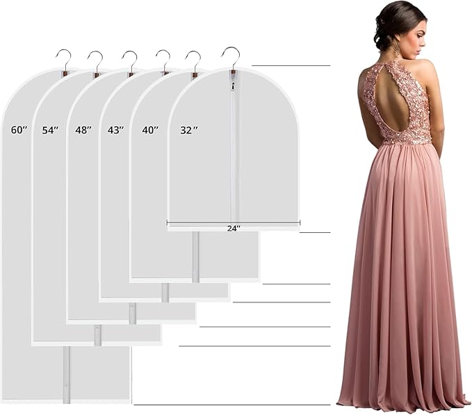 Plastic Garment Bags Clothing Storage Bags Hanging for Closet Storage Cloth Bags with Zipper for Suit,Dress, Coat Travel Closet Clear Garment Bags Dust Garment Cover-24"X31"/6 Pack