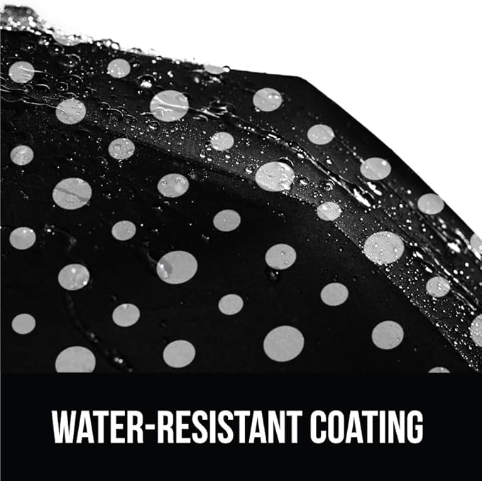 GORILLA GRIP Strong Stick Umbrella for Rain, Compact Travel One-Click Automatic Open Close, Lightweight, Portable, US Designed Reinforced Fiberglass Ribs, Wind Resistant, Easy Collapse, Polka Dots