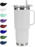 30oz Tumbler with Handle, Insulated Leak Proof Coffee Travel Mug with Straw Lid Double Wall Stainless Steel Vacuum Tumblers Metal Cup Keep Hot and Iced Drink for Gym, Office, Camping, White 1 Pack