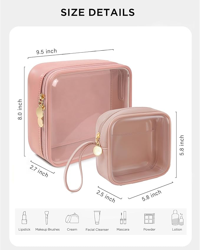 KOTORA TSA Approved Toiletry Bag with Mini Clear Makeup Bag Travel Size Beach Pool Bag Car Accessories for Women Her (B-Clear Pink)
