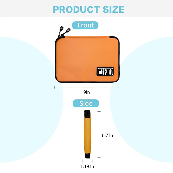 Electronics Travel Organizer,Portable Waterproof Electronic Travel Storage Bag for Small Charging Cord Storage,Charger,SD Card etc,for Travel,Business-Orange Green