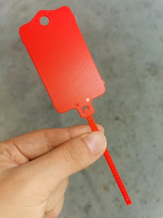 100pcs Reusable Blank Plastic Tags Ties Key Tags 1.45"*2.48" Serrated Tension Sealing Strap with Large Label Plastic Tie Mark Label Waterproof Hang Sign Write on Tag (Red, 100pcs)
