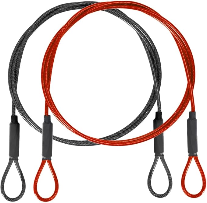 3.3mm (1/8 Inch) Outdoor Travel Stainless Steel Security Cable-3ft Luggage Lock Safety Wire Flexible Steel Wire Rope with Double Loop Safety for Luggage, Bike, Lock (Balck+Red, 3ft-(2Pack)