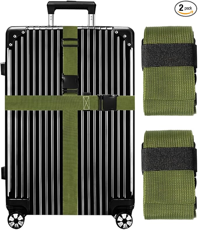 Luggage Straps for Suitcases TSA Approved-2 Pack Bright Personalized Luggage Belt Strap for Suitcase/Carry On Bag Luggage Accessories for Travel (ArmyGreen)
