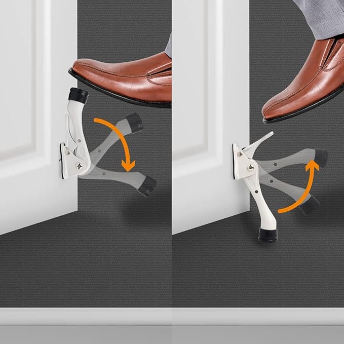 One Touch Kickdown Door Stopper, Door Holder, Heavy Duty Door Stops, Bottom of Door, Height-Adjustable Rubber Tips by HASHI (White 4 inch x 2pack)