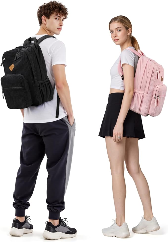 ZORFIN 26L Backpack for College, and Travel: Corduroy Bookbag - Light Pink