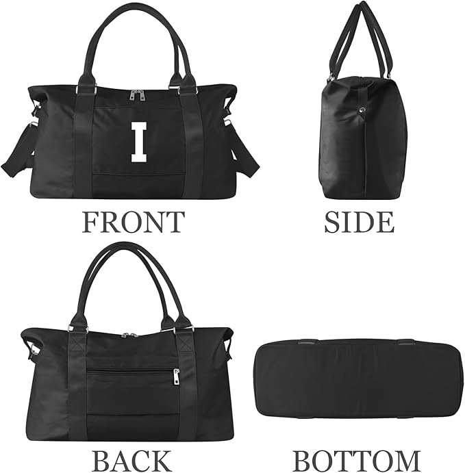 Initial Travel Duffel Bag Sports Gym Bag for Boys Teen Birthday Gifts,Black Personalized Weekender Bag Carry On Tote Bags for Men,Waterproof Overnight Luggage Bag Airplane Travel Essentials(Letter I)