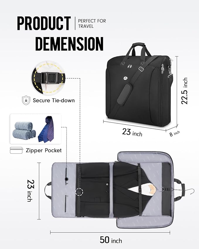 MATEIN Garment Bags for Travel, Large Double Layer Suit Bag Up to 6 Suits with Shoulder Strap, Foldable Carry On Garment Luggage for Hanging Clothes, Convertible Business Suitcase for Men Women, Black