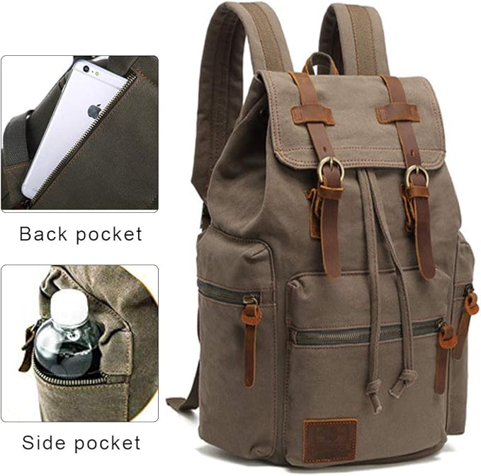 AUGUR High Capacity Canvas Vintage Backpack - for School Travel 12-15" Laptop Backapcks for Men Casual Daypacks Rucksack (M-Army Green)